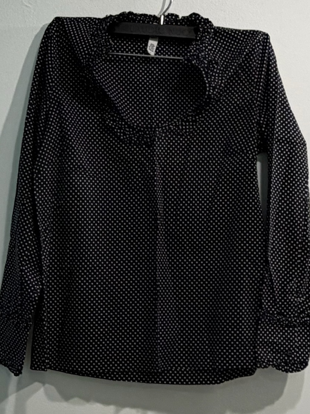 Banana Republic Black and White Polka Dot Ruffled Neck Blouse